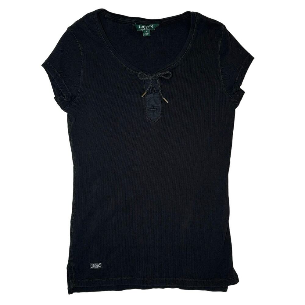 Lauren Ralph Lauren Lace-Up Stretch Cotton Ribbed Tee